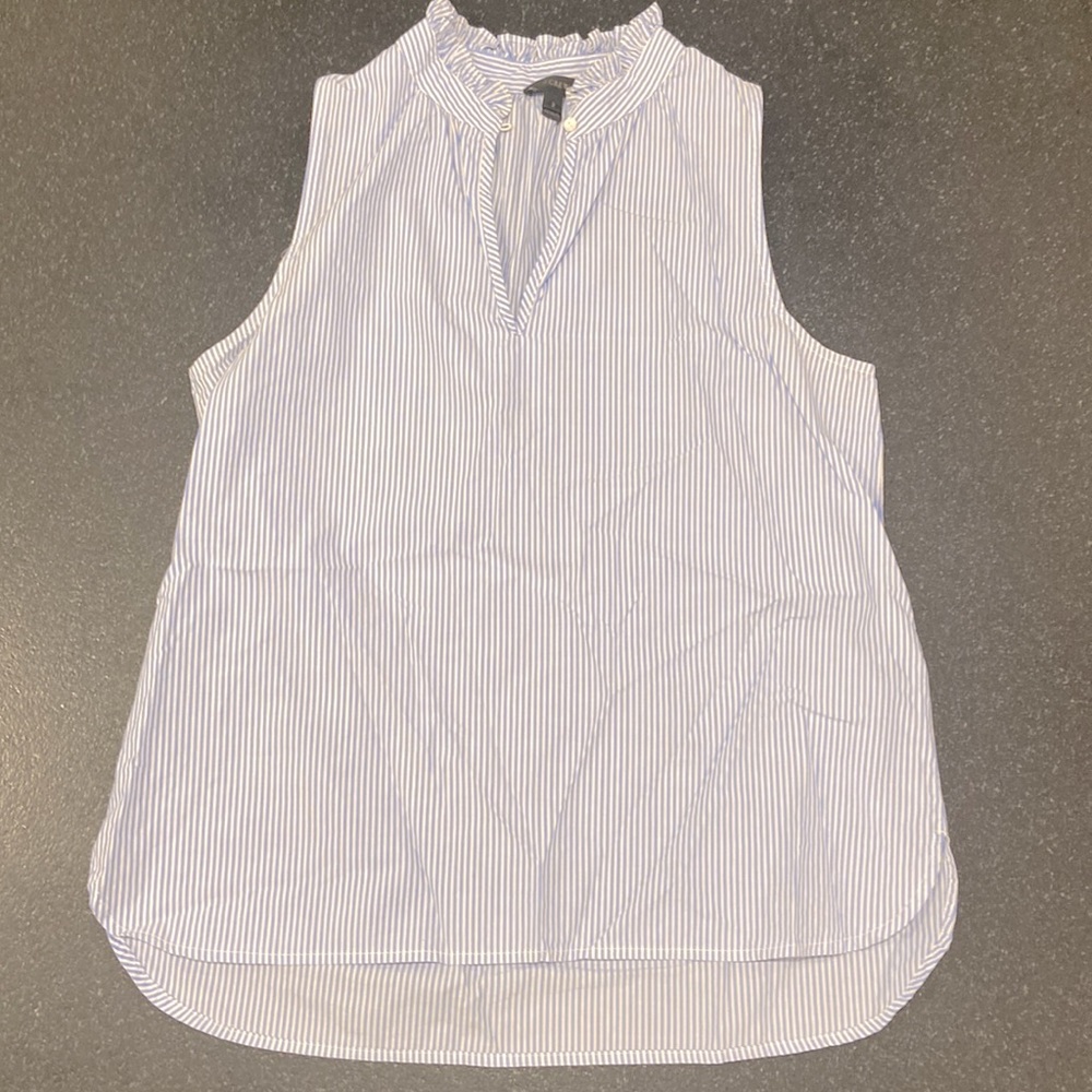 J. Crew size 2 blue and white stripe ruffle collar sleeveless cotton top